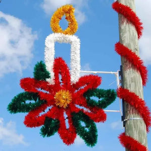 5' Garland Candle in Poinsettia Spray - Pole Mount Decoration