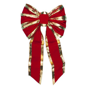 14" Deluxe Red Velvet 7 Loop Bow with Gold Wired Edge (PK-12)