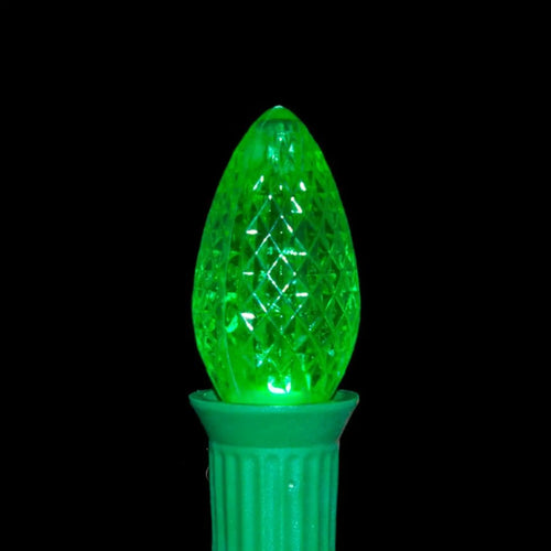 C7 Green LED Light Bulbs | Faceted Twinkle | PK-25