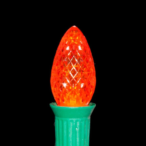 C7 Amber/Orange LED Light Bulbs | Faceted Twinkle | PK-25