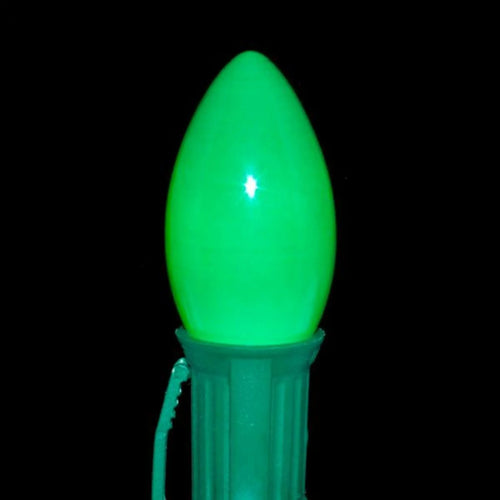 C9 Green LED Light Bulbs | Smooth Opaque | PK-25