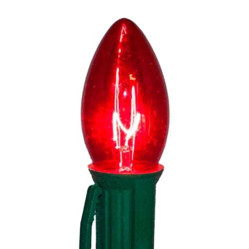 C9 Red 7-Watt Incandescent Light Bulbs | Transparent | PK-25