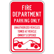 Load image into Gallery viewer, Fire Department Parking Only Sign 12"x18"
