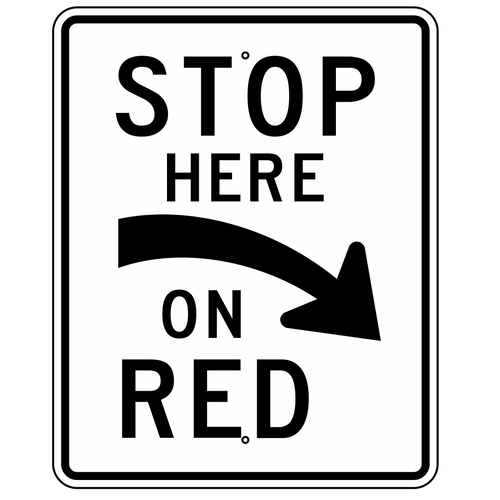 R10-6AR Stop Here On Red With Curved Right Arrow Sign 24