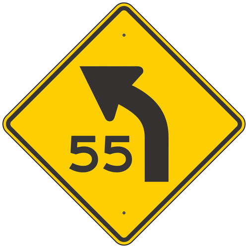 W1-2AL Left Curve Ahead Advisory Speed Sign 36