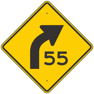 W1-2AR Right Curve Ahead Advisory Speed Sign 36"X36"
