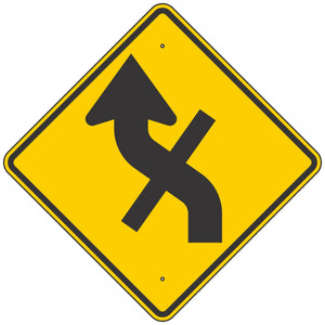 W1-10EL Reverse Left Curve & Crossroad Combination Symbol Warning Sign 36"X36"