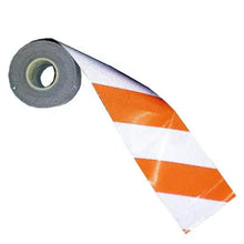 Load image into Gallery viewer, Pre-Striped Barricade Sheeting - Orange/White EG Type I - 7.75&quot; x 50yd Roll