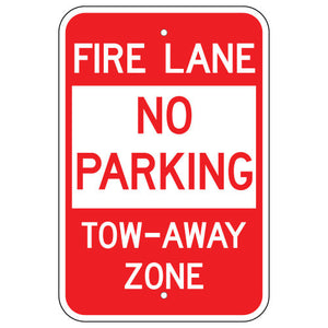 Fire Lane No Parking Tow Away Zone Sign 12"x18"