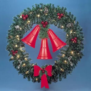 8' Garland Wreath with Three 27" Red Lighted Bells