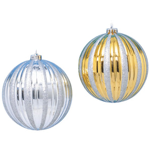 5.9" Shatterproof Shiny Striped Glitter Ball Ornament Set - Assorted