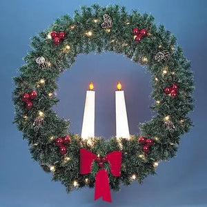 8' Garland Wreath with Two 38" White Candles