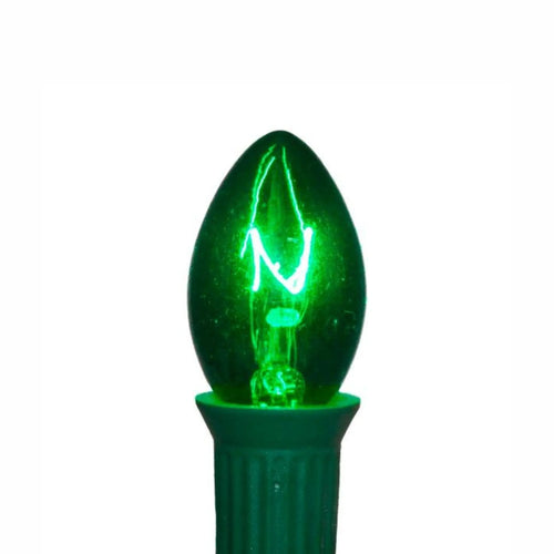 C7 Green Incandescent Light Bulbs | Transparent Twinkle | PK-25