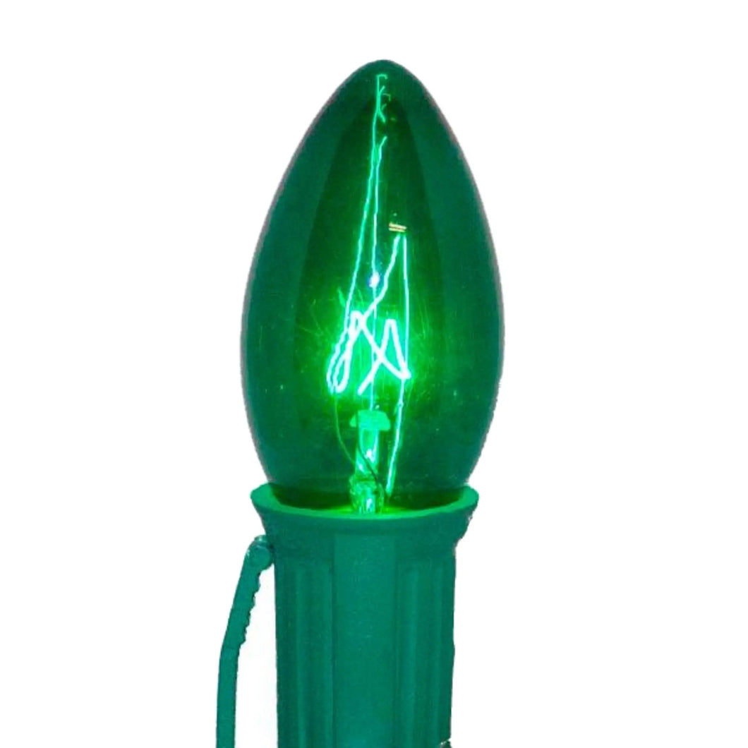 C9 Green Incandescent Light Bulbs | Transparent Twinkle | PK-25