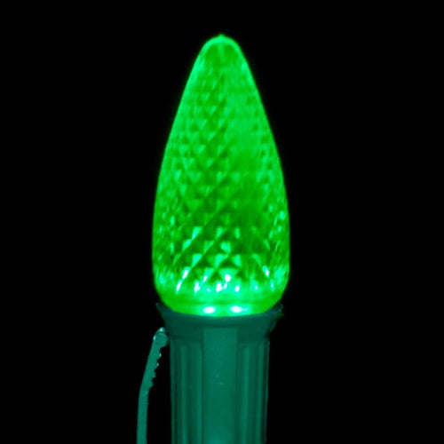 C9 Green LED Light Bulbs | Faceted Twinkle | PK-25