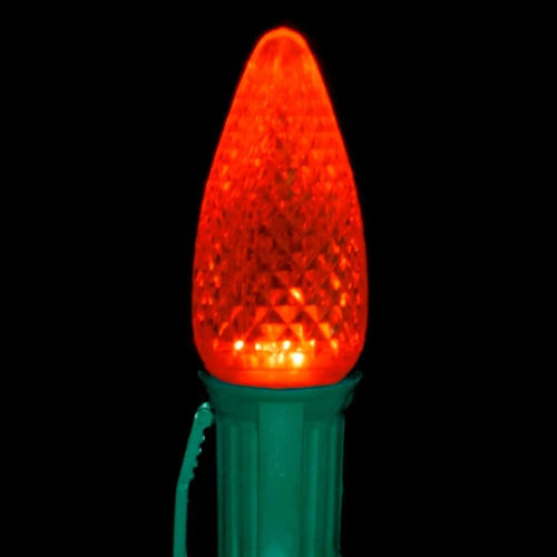 C9 Amber/Orange LED Light Bulbs | Faceted Twinkle | PK-25