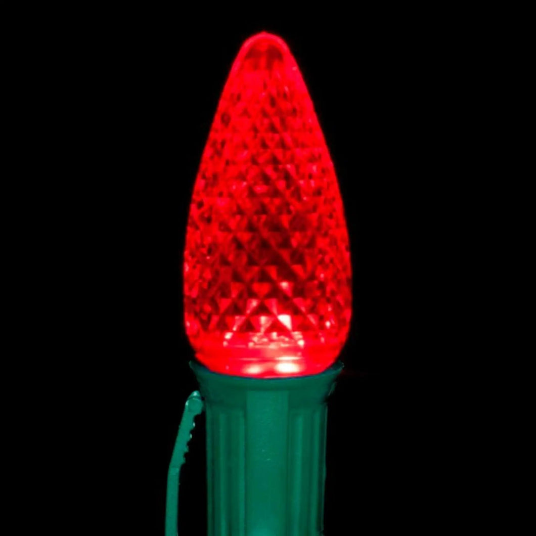 C9 Red LED Light Bulbs | Faceted Twinkle | PK-25