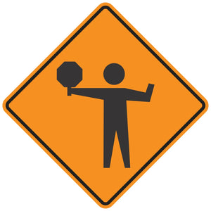 W20-7 Flagger Symbol With Paddle - Roll Up Sign