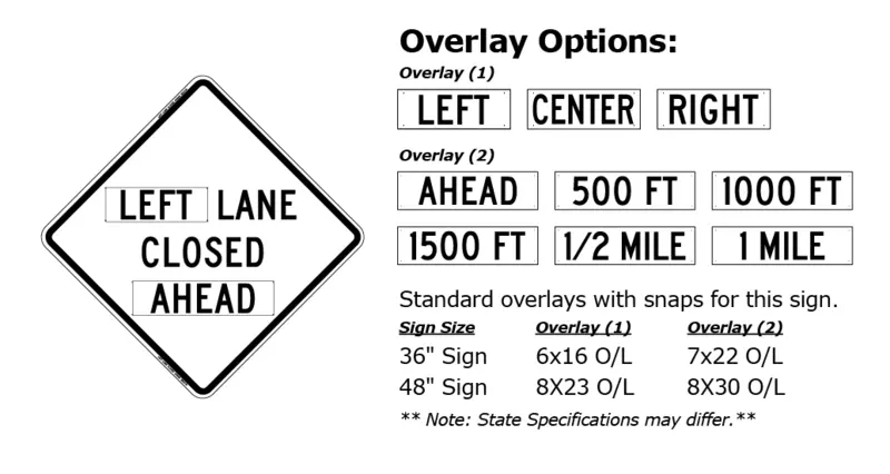 W20-5 Left Lane Closed Ahead - Roll-Up Sign – Evangeline Specialties