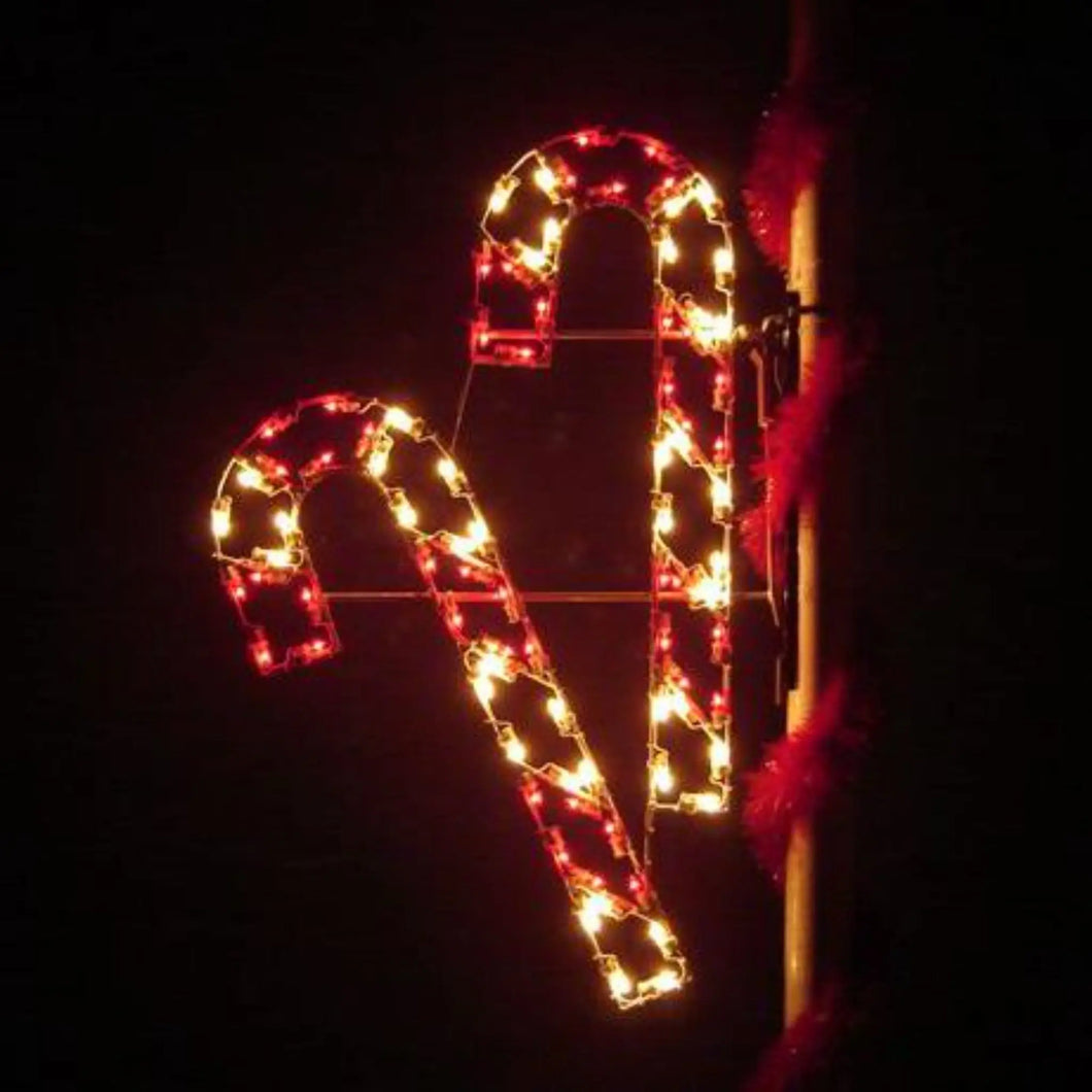 PM4-DBL-CC 4' Double Candy Cane - Lighted Pole Mount Decoration