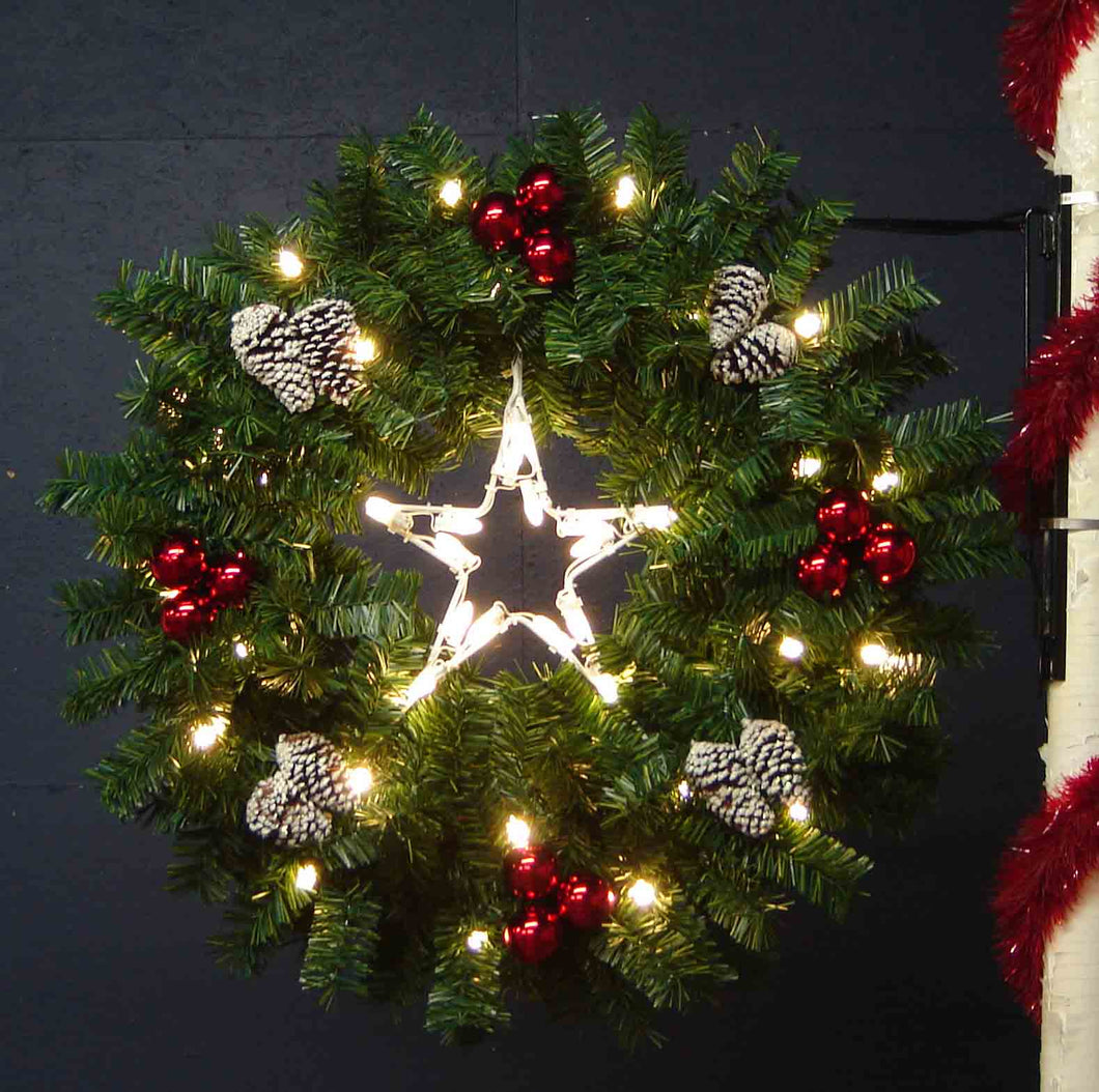 4' Natural Garland Deluxe Wreath with Star - Pole Mount Decoration