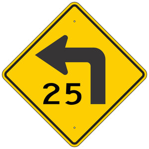 W1-1AL Turn Left Ahead Advisory Speed Sign 36"X36"