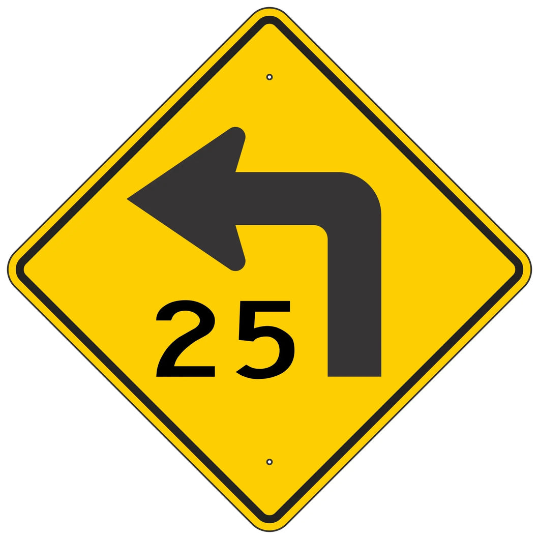 W1-1AL Turn Left Ahead Advisory Speed Sign 36