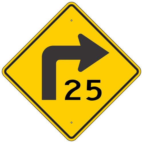 W1-1AR Turn Right Ahead Advisory Speed Sign 36