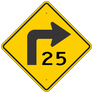 W1-1AR Turn Right Ahead Advisory Speed Sign 36"X36"