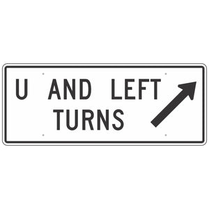R3-24A U and Left Turns With Arrow Sign 60"X24"