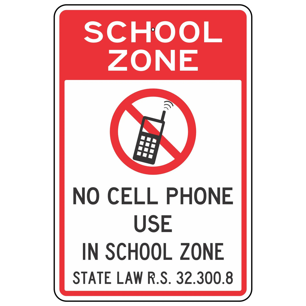 School Zone, No Cell Phone Use In School Zone (Louisiana State Law) Sign