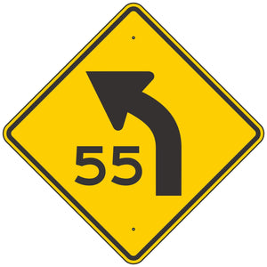 W1-2AL Left Curve Ahead Advisory Speed Sign 36"X36"