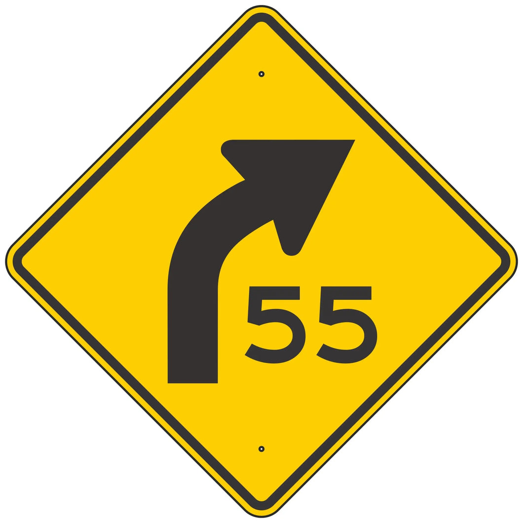 W1-2AR Right Curve Ahead Advisory Speed Sign 36