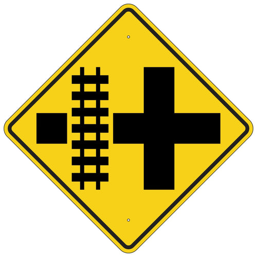 W10-2L Railroad Crossing Tracks Left of Intersection Warning Symbol Sign 36