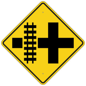 W10-2L Railroad Crossing Tracks Left of Intersection Warning Symbol Sign 36"X36"
