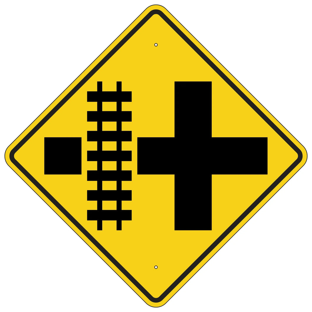 W10-2L Railroad Crossing Tracks Left of Intersection Warning Symbol Sign 36