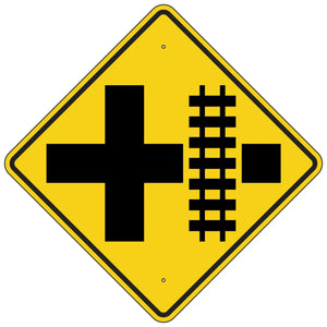 W10-2R Railroad Crossing Tracks Right of Intersection Warning Symbol Sign 36"X36"