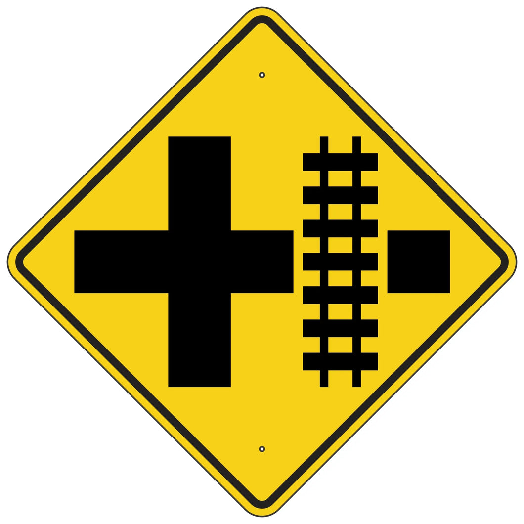 W10-2R Railroad Crossing Tracks Right of Intersection Warning Symbol Sign 36