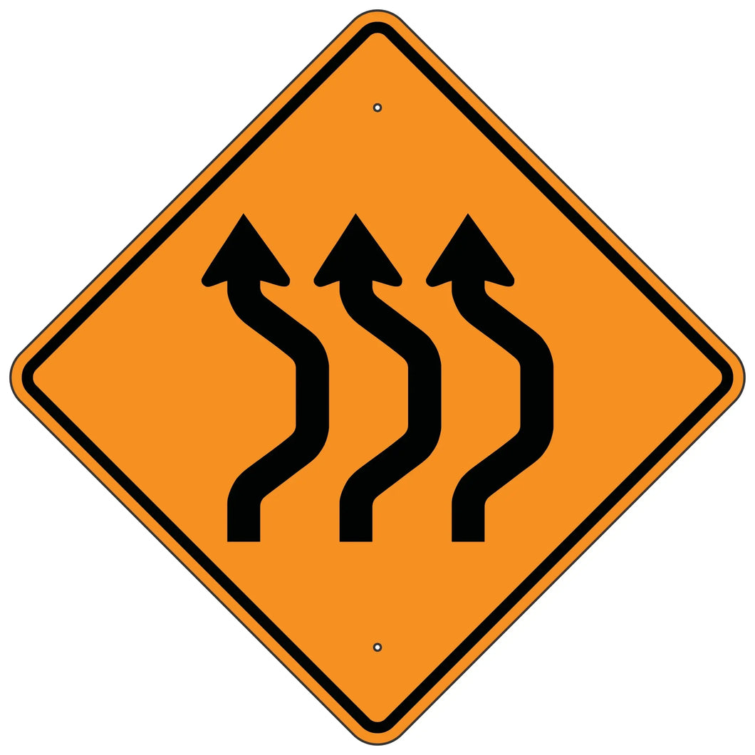 W24-1BR  Double Reverse Right Curve (Three Lanes) Sign