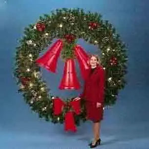 8' Natural Garland Wreath with 27" Red Lighted Bells - Building Front