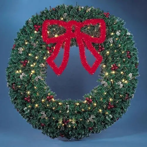 10' Garland Wreath with 3' Red Garland Bow