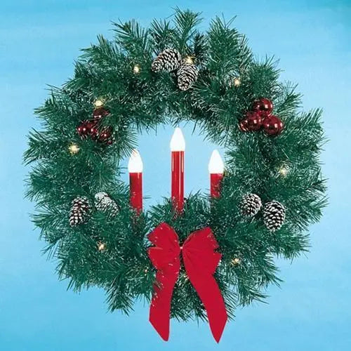 3' Garland Wreath with 3 Red Candles