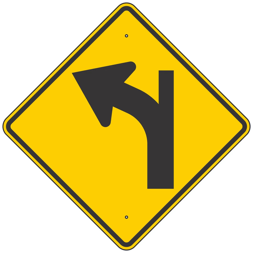 W1-10BL Curve Left Arrow & Fork Ahead Sign 36