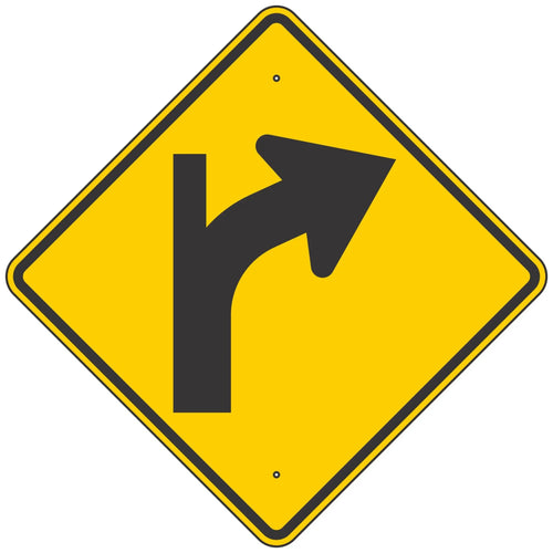 W1-10BR Curve Right Arrow & Fork Ahead Sign 36