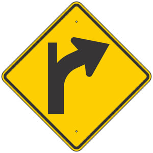 W1-10BR Curve Right Arrow & Fork Ahead Sign 36"X36"