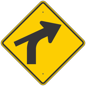 W1-10CR Curve Right Arrow & Skewed Side Road Sign 36"X36"