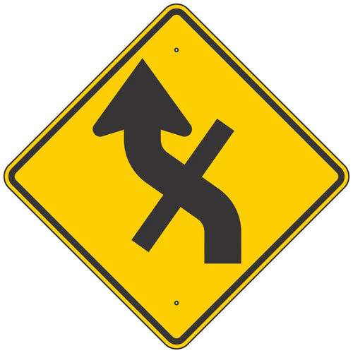W1-10EL Reverse Left Curve & Crossroad Combination Symbol Warning Sign 36