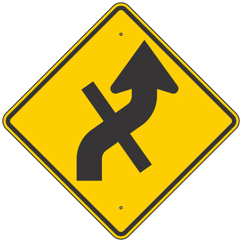 W1-10ER Reverse Right Curve & Crossroad Combination Symbol Warning Sign 36