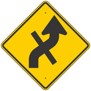 W1-10ER Reverse Right Curve & Crossroad Combination Symbol Warning Sign 36"X36"