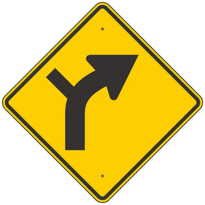 W1-10R Curve Right Arrow & Side Road Sign 36"X36"